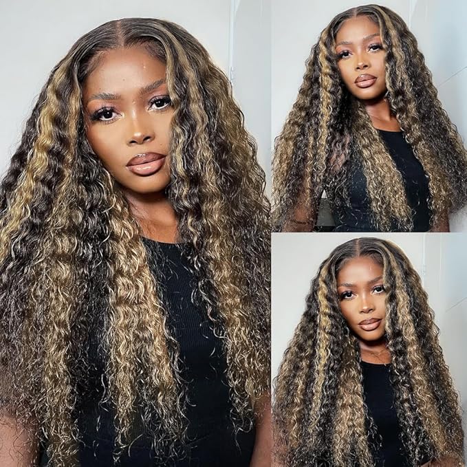 bangjazz 1b/27 Deep Wave Lace Front Wigs Human Hair 180% Density 24 Inch HD Lace Frontal Glueless Wigs Human Hair Pre Plucked Pre Cut Wigs for Black Women Glueless Highlight Ombre Colored