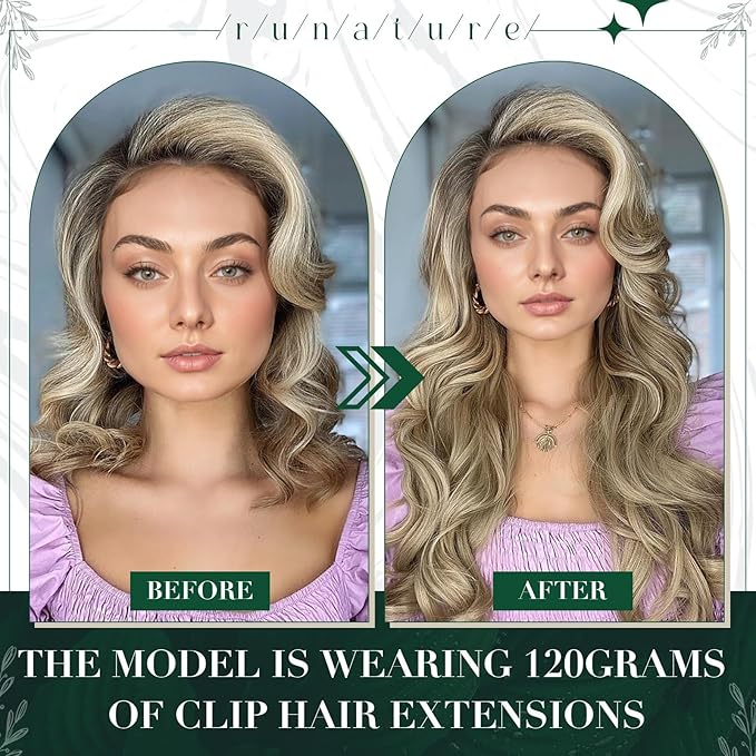 RUNATURE Human Hair Clip in Extensions, Clip in Hair Extensions Real Human Hair for Women, Double Weft Straight Remy Hair, Add Length, 18 Inch 50g 3pcs #8P60 Ash Brown Highlight Platinum Blonde
