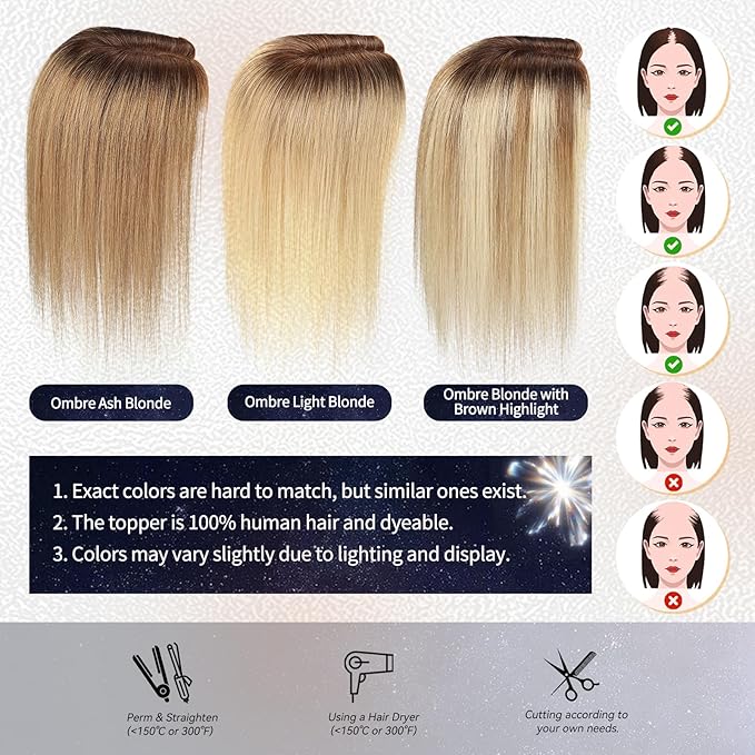 starluck Hair Toppers for Women Real HumanHair,5.5"*4"MONO Large Base,100% Real Human Hair-Toppers for Women with Thinning,46g Hand-moven Topper,Gray Roots,High Volume,Ombre Ash Blonde