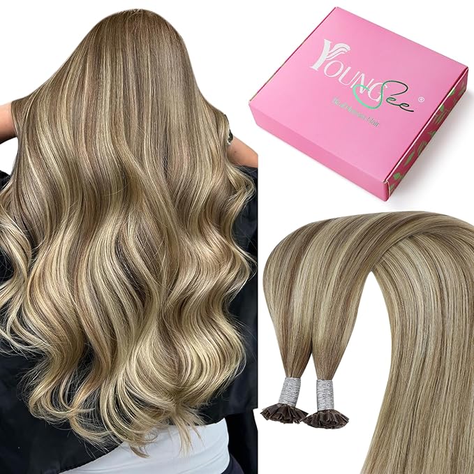 YoungSee K Tip Hair Extensions Real Human Hair Ombre Light Brown Balayage Blonde Ktip Real Hair Extensions Human Hair 24In 1G/S 50G