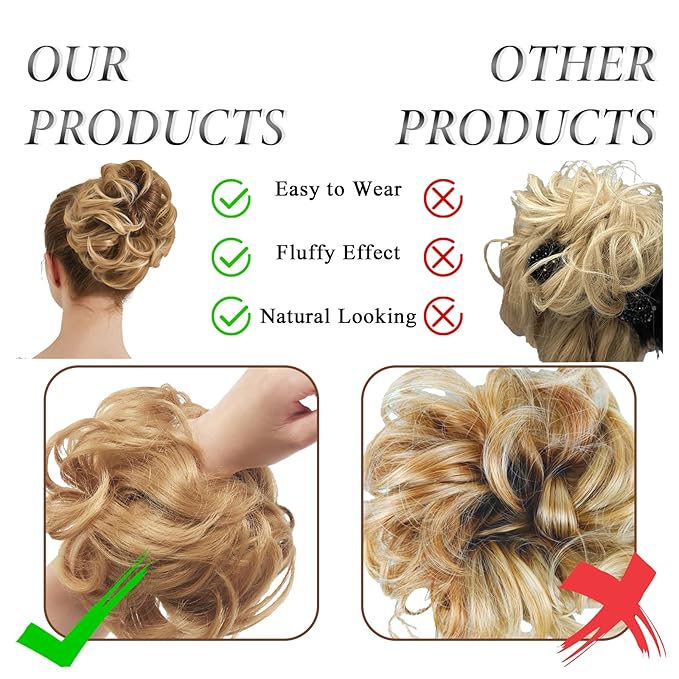 Large Messy Bun Hair Piece Curly Synthetic Extensions Scrunchies Fake Chignon Updo Hairpieces for Women Blonde