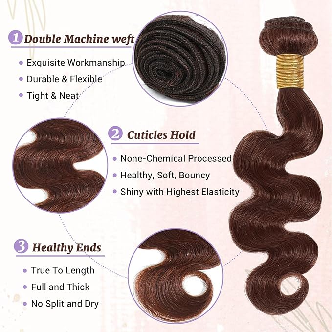 4# Body Wave Bundles Human Hair Chocolate Brown Color Body Wave Bundle 100% Real Human Hair And True To Length 20 22 24 Inch 3 Pcs/Pack