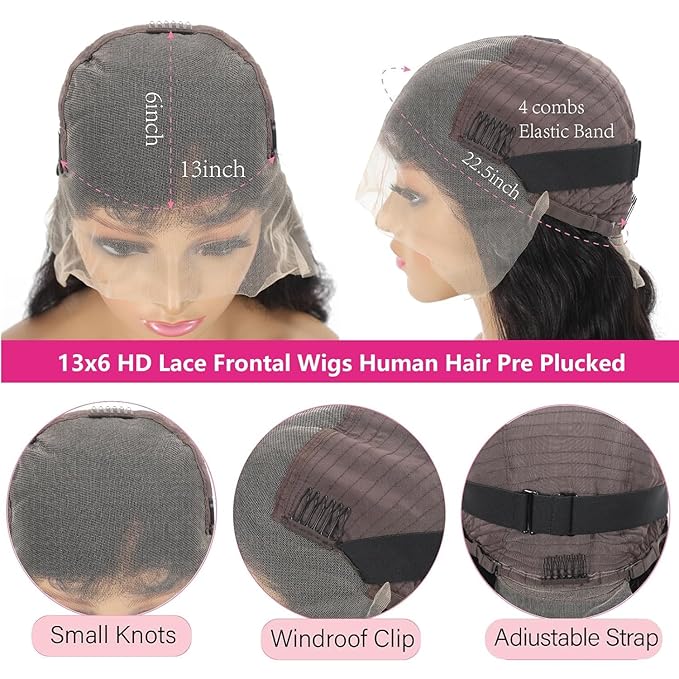 26 Inch 13x6 Lace Front Wigs Human Hair 200 Density Body Wave HD Lace Front Wigs Human Hair Pre Plucked Natural Color Glueless Wig 100% Virgin Human Hair Lace Front Wigs for Women