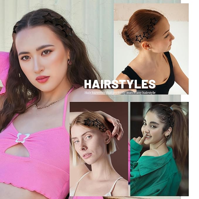 30 Pcs Metal Star Hair Clips 2000s Y2K Snap Barrettes 1.25 In Non Slip Star Hair Accessories for Women,Matte Black