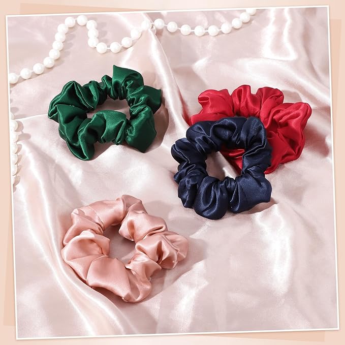 4Pcs Mulberry Silk Hair Scrunchies, Silk Hair Ties for Hair Sleep for Frizz Breakage for Women Girls Christmas Gifts