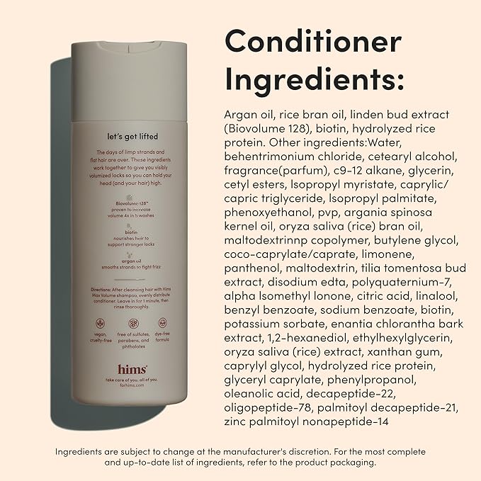 hims Max Volume Men's Shampoo & Conditioner Set - Volumizing Natural Shampoo and Conditioner for Men - Adds Volume, Shine & Bounce - Citrus Spice - 2 x 6.4 fl oz