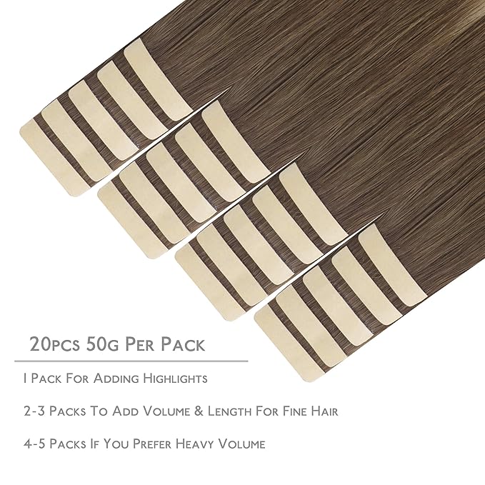 WENNALIFE Tape in Hair Extensions Human Hair, 20pcs 50g 14 inch Sandy Brown to Platinum Blonde Remy Hair Extensions Straight Human Hair Tape in Extensions Skin Weft Tape Extensions Human Hair