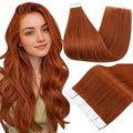 Full Shine Tape in Hair Extensions Human Hair 18 Inch Color 550 Copper Seamless Straight Remy Human Hair Extensions Tape in 50Grams Natural Soft Double Sided Extensions 20PCS for Wedding