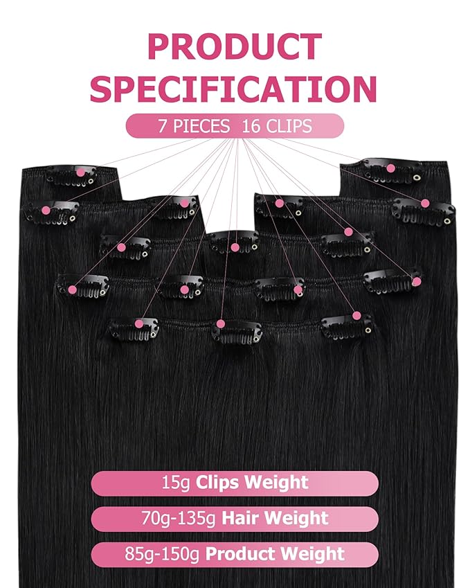 YoungSee 85G Clip in Human Hair Extensions Black Short Human Hair Clip in Extensions Jet Black Clip ins Hair Extension Real Human Hair Natural Short Hair Extension for Women 12Inch 7Pcs