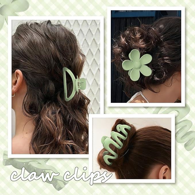 12 Pcs Claw Clips, Multi-Shapes Hair Clips for Women Girls, Non-Slip Large Jaw Claw Clips for Thick Thin Curly Hair Accessories (Green)