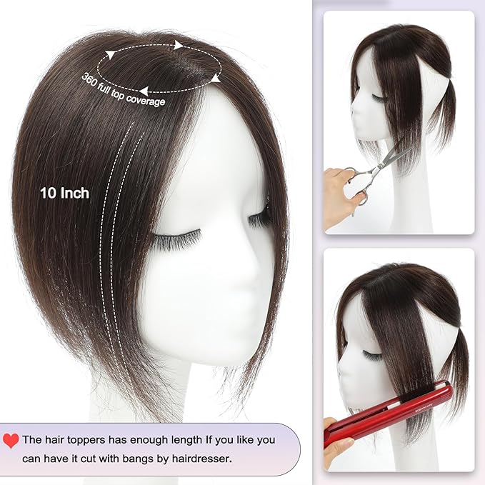 Hair Toppers for Women Human Hairpieces for Women with Thinning Hair 10 Inch Topper Hairline(Medium Brown Mix blonde).
