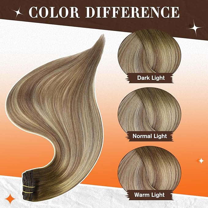 Full Shine Clip in Hair Extensions Ombre Dark Brown Roots Brown Mix Blonde Hair Extension Real Human Hair 20 Inch Hair Extensions Clip ins for Women Straight Natural Hair 3 PCS 60 G