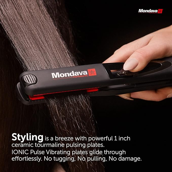 Professional Ceramic Tourmaline Hair Straightener Flat Iron and Curler, Ionic Dual Voltage Adjustable Digital LED Technology, Straighten and Style Wild Hair in 8 Min, 1”