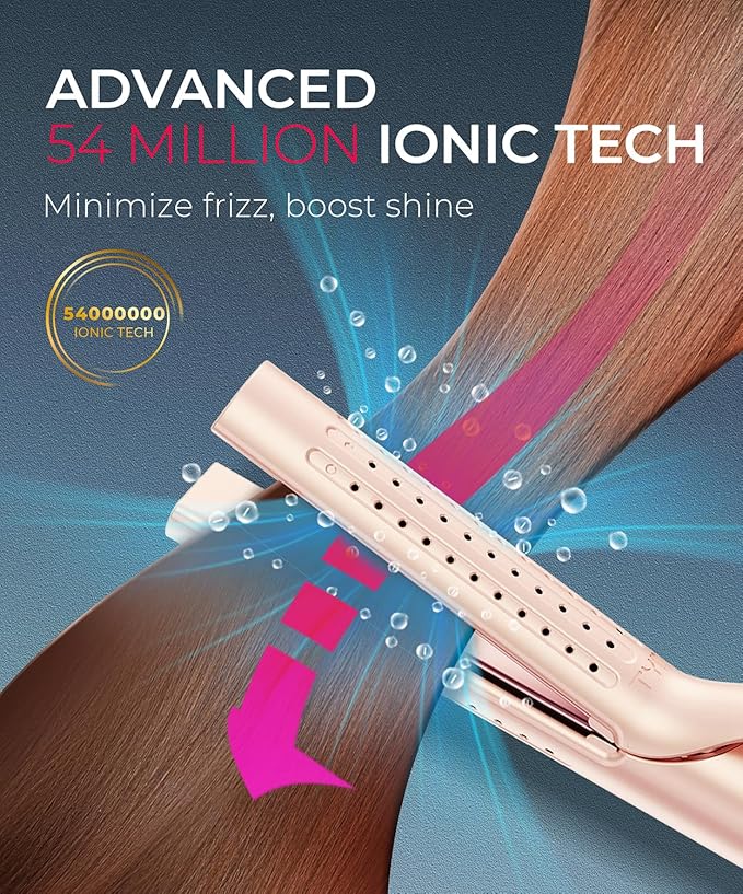 TYMO Airflow 2.0 Curling Iron Flat Iron - Hair Straightener and Curler 2 in 1, 1.25 Inch Curling Wand for Long Short Hair, Dual Voltage for Travel, 54 Million Ionic, Anti-Tangle, 5 Temps, Gold Blush