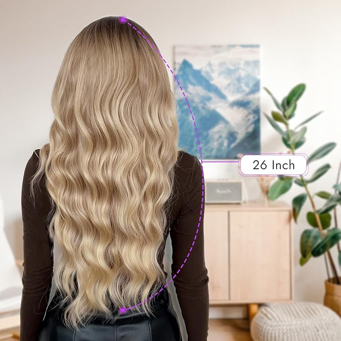 Honey Blonde Wig for Women Long Wavy 4x1 Lace Natural Hairline Glueless for Beginners Middle Part Synthetic for Daily Party Use 26Inch