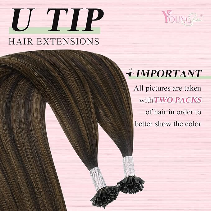 YoungSee U Tip Hair Extensions Darkest Brown Balayage 18IN Utip Hair Extensions Human Hair Ombre Darkest Brown with Medium Browns Fusion Hair Extension K Tips Hair Extension Real Human Hair 50G 50s