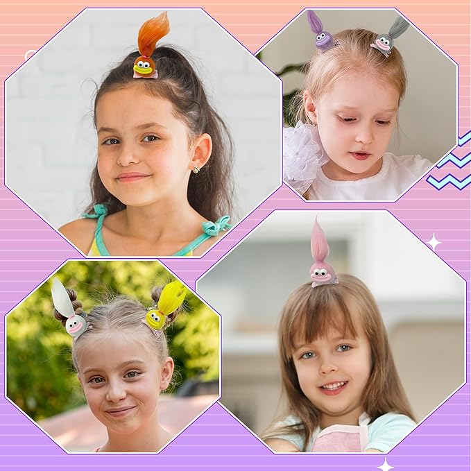 Fluffy Ball Hair Clip - 8Piece Crazy Hair Day Accessories Hair Clips Barrettes with Sausage Mouth, Set of Cute Baby Bobby Pins In 8 Colors, Cartoon Funny Soft Ball Hair Clips for Girls