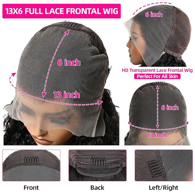 Lemoda 13x6 Full Lace Frontal Wig 180% Density Straight Lace Front Wigs Human Hair HD Transparent Lace Glueless Wig Pre Plucked 15A Brazilian Virgin Human Hair Wigs for Women 24 Inch