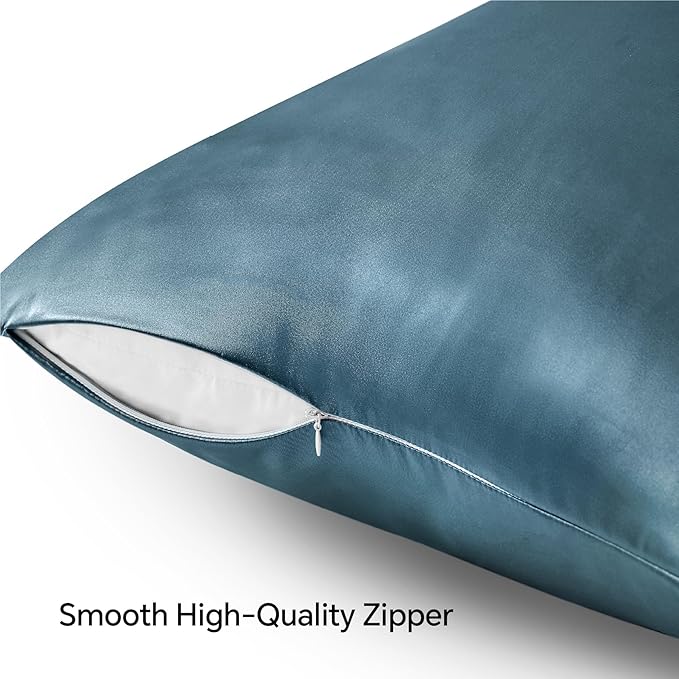 BEDELITE Satin Pillowcase with Zipper, Bluesteel Pillow Cases Queen Size Set of 2, Super Soft and Cooling Similar to Silk Pillow Cases, Gift for Women Men(20x30 Inches)