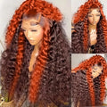 250 density 34 Inch Deep Wave Lace Front Wigs Human Hair Pre Plucked Hairline Glueless Wigs for Women 13x6 HD Lace Front Wigs Ginger Orange Curly Human Hair Wig Brazilian Hair