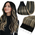 Full Shine Tape in Hair Extensions 12 Inch Color 1B/27/1B Black with Blonde Balayage Natural Human Hair Extensions Tape ins 30g Seamless Tape in Extensions Human Hair 20PCS Add Volume
