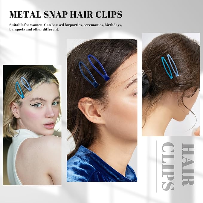 16 PCS Snap Hair Clips Metal Barrettes for Women Non Slip Barrettes for Thick and Thin Fine Hair,Bright Multiple Blue,2.36 x 0.43 Inches.
