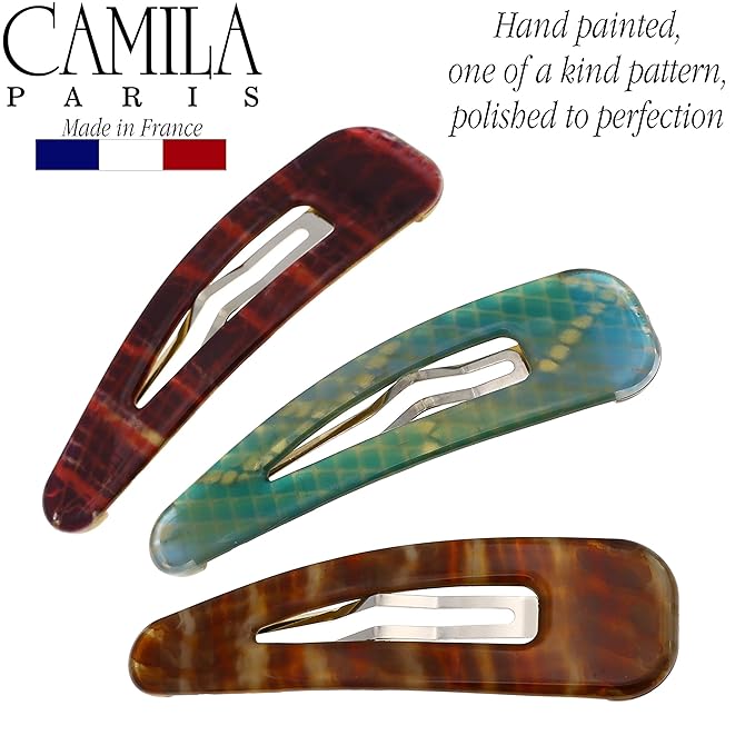 Camila Paris CP2931 French Hair Barrettes Clips, Snap Hair Slides Clic Clac for Women, Styling Girls Side Slide-in Metal Snap Pin Hair Accessories for Women. Strong Hold, No Slip Grip, Made in France