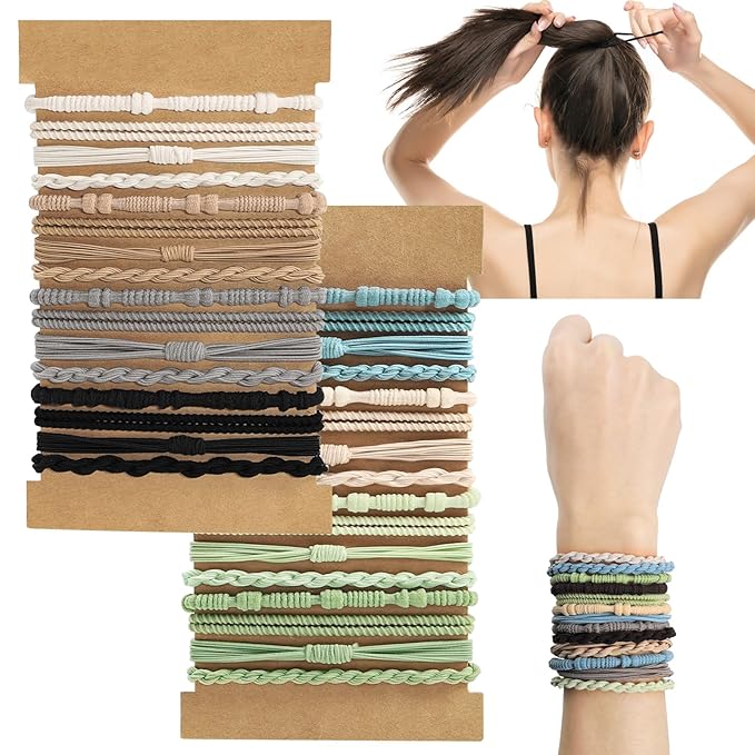 DIYDEC 32PCS Boho Hair Bracelets for Women Elastic Bracelets Hair Ties No Damage Hair Bands for Girls Thick Thin Long Curly Hair Accessories(D Style)