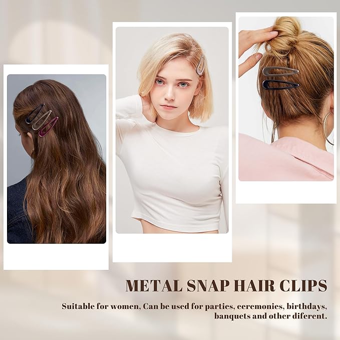 Metal Snap Hair Clips Water Drop No Slip Hair Barrettes for Women Large Hair Clips For Thick And Thin Fine Hair,Multi-colored,2.67 x 0.7 Inches,12 PCS