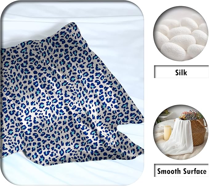 Mulberry Silk Pillowcase for Hair and Skin King Size Leopard Print Silk Pillow Cases with Zipper Soft Breathable Smooth Cooling Silk Pillow Covers for Sleeping (Blue Leopard,20"X 36",1Pcs)