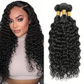28 30 32 Natural Black Water Wave Bundles Human Hair Color 1B Bundles Niegmeag Peruvian Virgin Soft and Silky Remy Hair Extensions Double Weft Color 1B Wet and Wavy Bundle