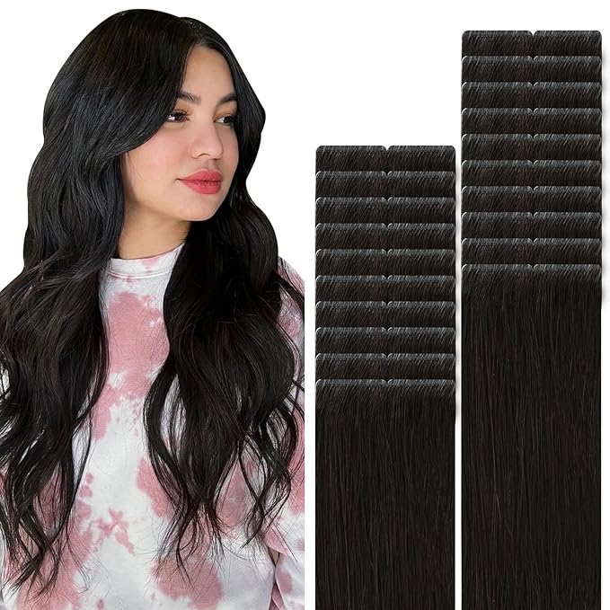 VINBAO Injected Tape in Hair Extensions Invisi Edge Extensions Tape in Human Hair 60g 22in 20pcs Off Black Pro Virgin Hair Invisible Thick Ends 22inch #1B