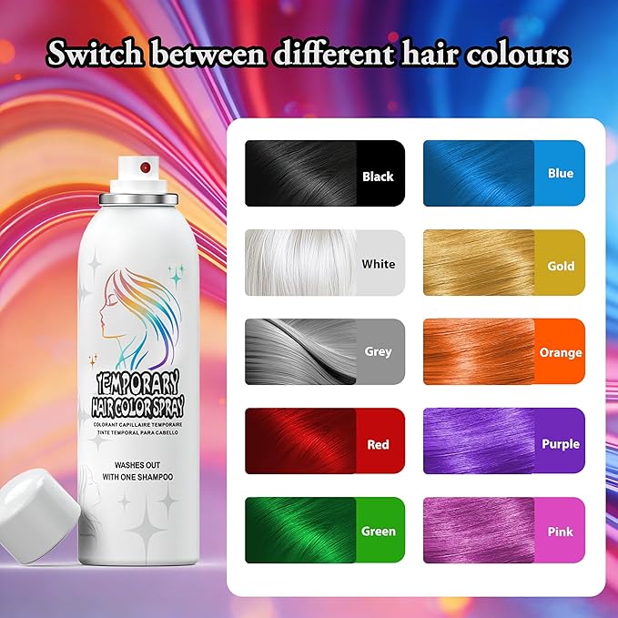 Temporary Hair Color Spray | 150ml Instant Hair Spray for Adults & Kids | Washable & Non-Sticky, Gentle Formula, Purple | Halloween, Cosplay, Costume Party, Festivals