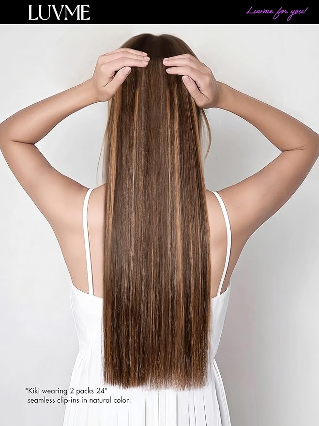 LUVME Straight Seamless 110g 7Pcs Clip in Hair Extensions Full Max with 18inch Remy Human Hair Extensions, Highlight Color 100% Real Soft