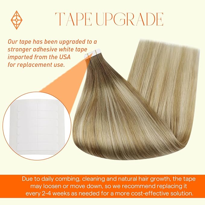 Full Shine Tape in Hair Extensions Human Hair 18 Inch Tape ins Human Hair Extensions Color 6 Chestnut Brown Fading to 27 and 60 Platinum Blonde Seamless Skin Weft Tape Hair Extensions 50G 20Pcs