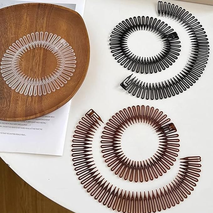 12 PCS Stretch Full Circular Stretch Comb Hair Bands, Comb Headbands for Women, Fashion Makeup Non slip Toothed Hairs Clip, Hair Wrap Holder for Lady and Girls Black