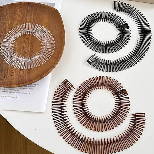 12 PCS Stretch Full Circular Stretch Comb Hair Bands, Comb Headbands for Women, Fashion Makeup Non slip Toothed Hairs Clip, Hair Wrap Holder for Lady and Girls Black