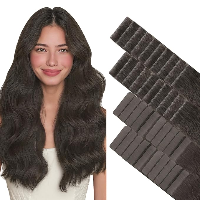 GOO GOO Invisi Edge Tape in Hair Extensions Human Hair, 1C Mocha Brown 20pcs injected with 20pcs classical tape ins, 12inch 80g, Virgin Remy Hair, Natural Look