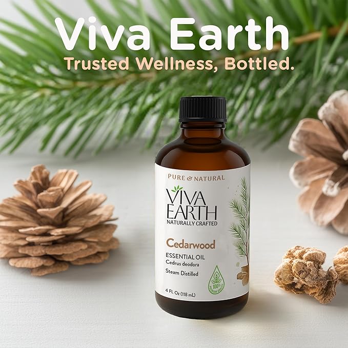 Cedarwood Essential Oil – Pure and Natural Warm Woody Cedar Aroma for Diffusers, Aromatherapy, Hair and Skin Care, Scalp Massage, Soap and Candle Making – with Glass Dropper, 4 oz