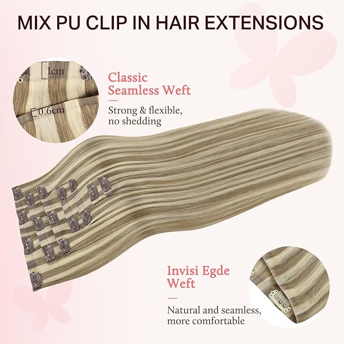 DOORES Clip in Hair Extensions Set 18 Inch 120g, 4pcs Invisi Edge Clip ins and 3pcs Classic Seamless Clip ins, Injected Virgin Real Human Hair Extensions Natural Invisible Straight, #1