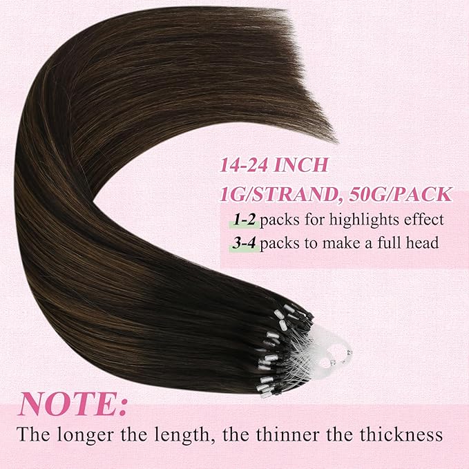 YoungSee Micro Loop Hair Extensions Real Human Hair Brown Microlink Hair Extensions Human Hair Dark Brown Balayage Bead Hair Extension Real Hair 22 Inch Ombre Micro-Bead Hair Extension Soft 50g 50s