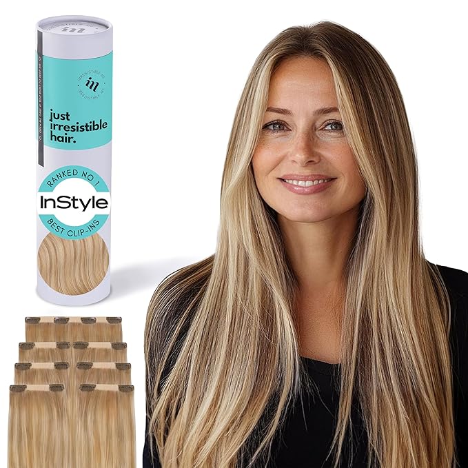Irresistible Me Real Human Hair Extensions Clip Ins – 100% Human Hair Clip In Extensions for Length & Volume – Invisible Extension – Heat Resistant & Dyeable – Blonde Highlights, 20 Inches