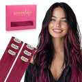 WENNALIFE Burgundy Red Clip in Hair Extensions Real Human Hair 35g 6pcs 14 Inch Colored Hair Extensions for Kids Women Colorful Hair Pieces Pop-up Style Straight Extensiones De Cabello Humano Con Clip