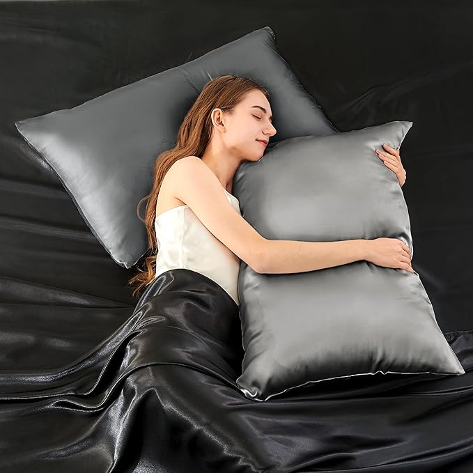 INFIIXSO Mulberry Silk Pillow Cases King Size Set of 2, Silk Pillowcase with Hidden Zipper 20"x36", Extraordinary Smooth and Soft Pillow Case for Hair and Skin(Dark Grey, 2 Pack)