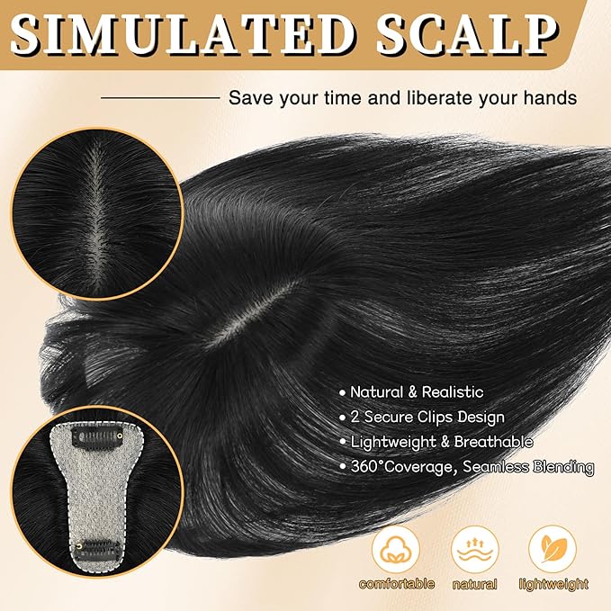 NAYOO Hair Toppers for Women Real Human Hair, 360° Cover Clips in Full Fringe Fake Bangs Hair Pieces for Women Girls Daily Wear(Natural Black)
