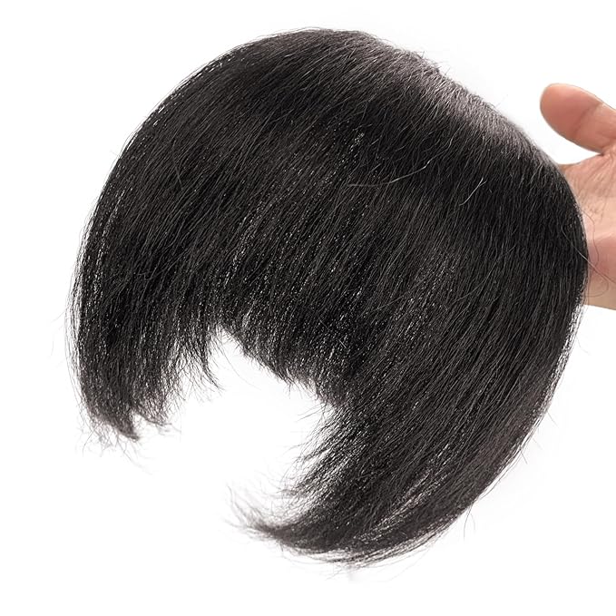 Yaki Straight Bangs Hair Extensions for Women Brown Black Synthetic Fringe with Temples Handmade Kinky Straight Bangs Hairpiece with 3 Clips in(2#)