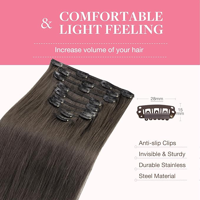 GOO GOO Clip in Hair Extensions Real Human Hair, Remy Human Hair Extensions Clip ins for Women, Natural Human Hair, 20inch 150g 9Pcs, 1C Mocha Brown