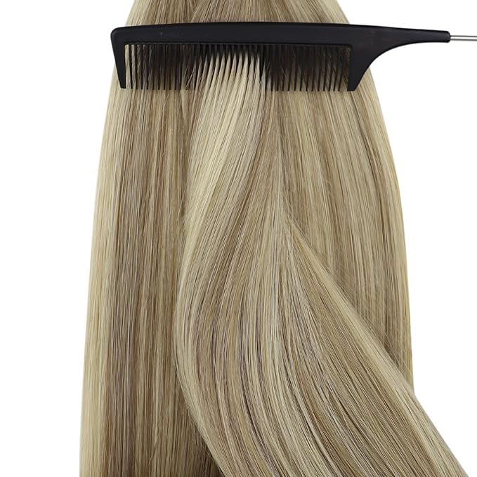 YoungSee Nano Beads Hair Extensions Balayage Nano Ring Hair Extensions Human Hair Light Brown Ombre Platinum Blonde Nano Extension Human Hair 20 Inch 50g 50s for School