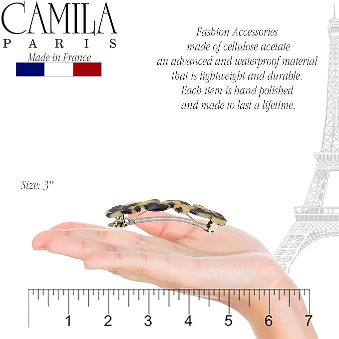 Camila Paris V105 French Hair Barrette Clip for Girls Handmade, Flow, Metal Clasp Strong Hold Grip Hair Clips for Women, No Slip and Durable Styling Girls Hair Accessories, Made in France
