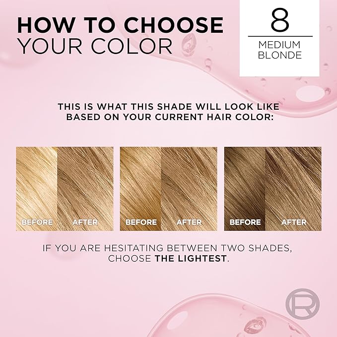L'Oreal Paris Excellence Crème Permanent Hair Dye, Triple Care Hair Color with Pro-Keratine Complex for 100% Gray Hair Coverage, 8 Medium Blonde, 1 Kit (Pack of 2)